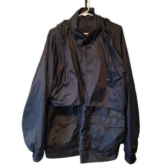 Canyon Guide Outfitters Navy Blue Mens 2X Hooded Nylon Jacket Mesh Lining - Picture 1 of 6